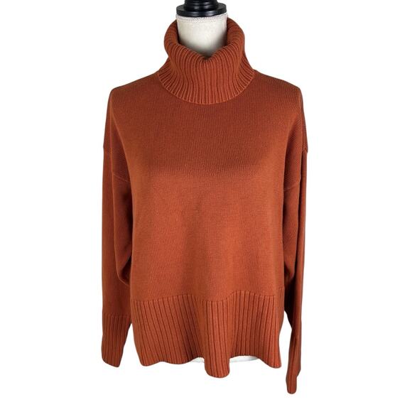 Bryn Walker Orange Funnel Turtleneck Sweater 100% Cotton Size Small - Picture 2 of 7
